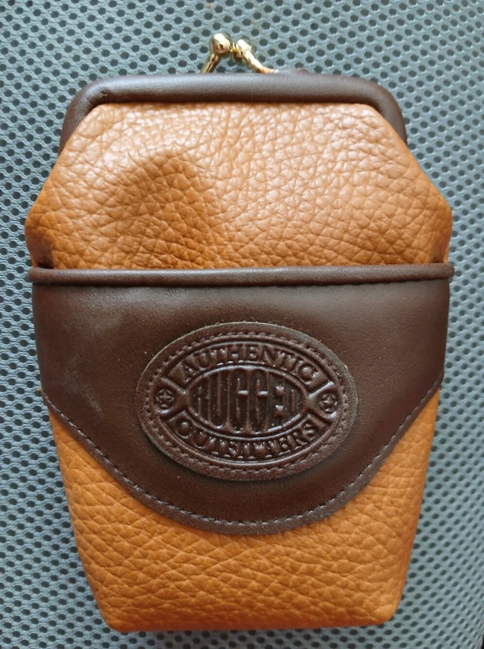 Authentic Rugged Leather Two-Tone Brown Kiss Lock Wallet